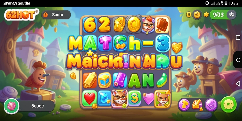 Gameplay Match-3 yang penuh warna dan menarik di 62HOT.