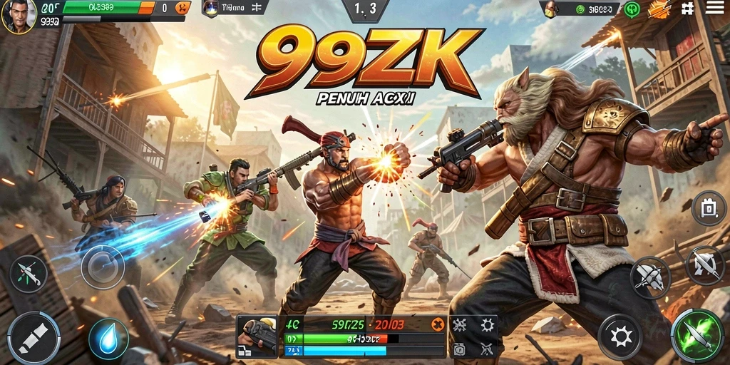 Tampilan gameplay pertarungan di 99ZK dengan karakter beraksi.
