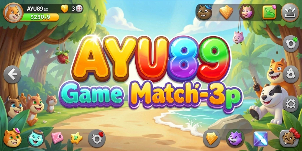 Screenshot dari gameplay AYU89 yang menampilkan level Match-3 yang menarik.