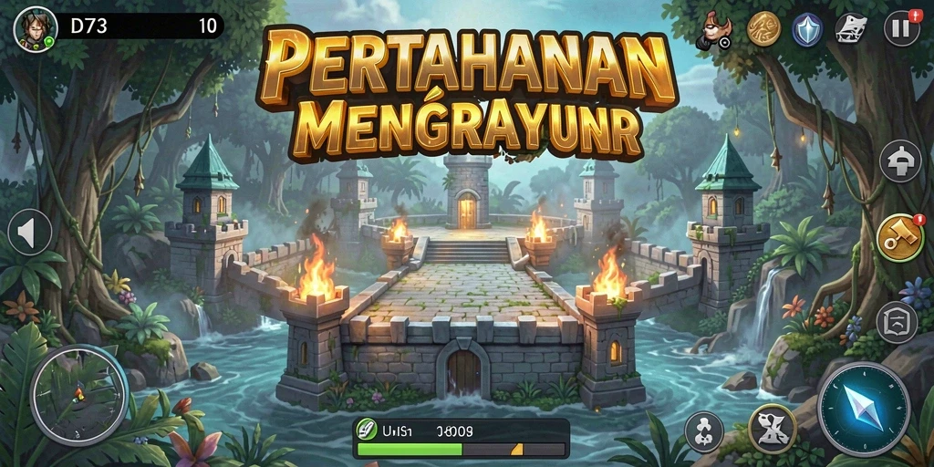 Tampilan gameplay menara pertahanan yang menegangkan di D73.