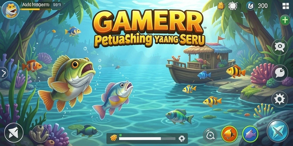 Screenshot GAMERP menampilkan aksi memancing seru di berbagai lokasi.