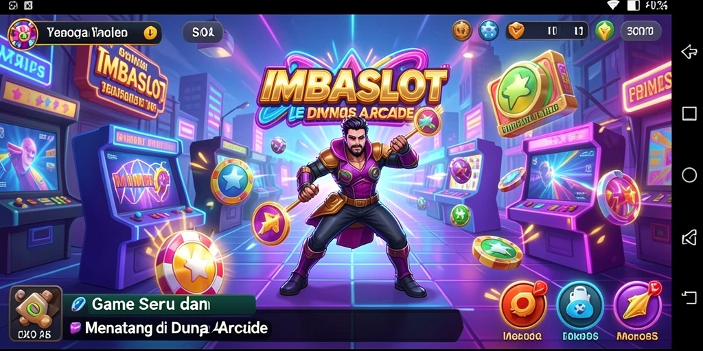 Tampilan permainan slot dinamis dan penuh warna di IMBASLOT.