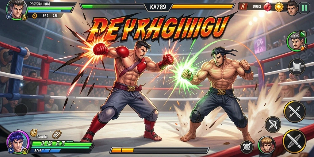 Screenshot KA789 menampilkan duel seru antara dua karakter Fighting.