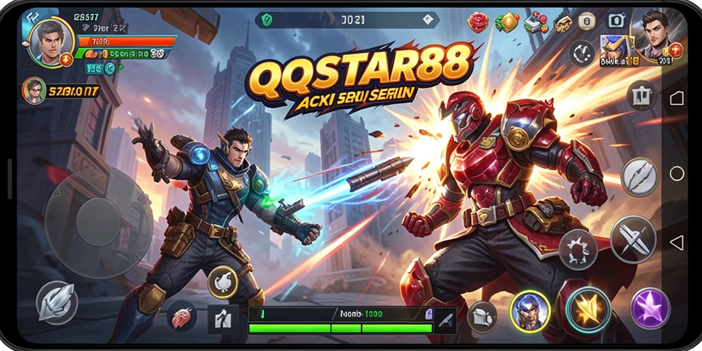 Tangkapan layar gameplay QQSTAR88 menampilkan aksi seru dan karakter beragam.
