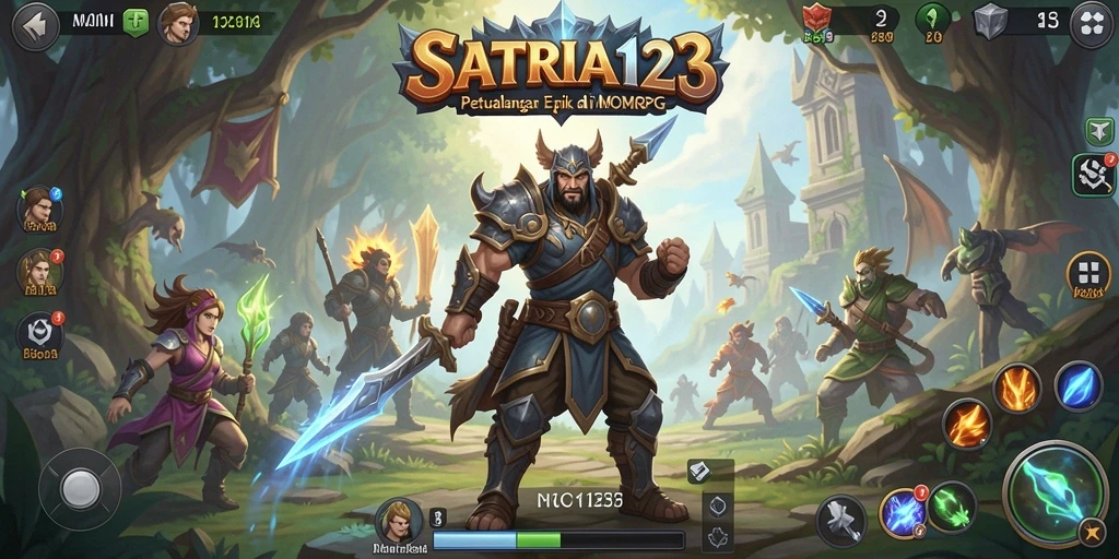 Screenshot gameplay <strong>SATRIA123</strong> menampilkan pertarungan epik di dunia fantasi.