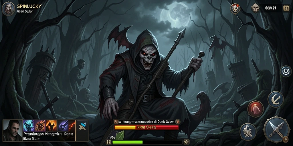 Screenshot <strong>SPINLUCKY</strong> menampilkan suasana menyeramkan dalam gameplay horror yang intens.